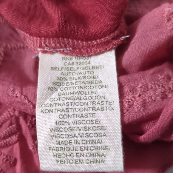 Anthropologie Tiny Dip Dyed Embroidered Shirt Size XS Cream/Burgundy Silk Blend - Picture 8 of 9